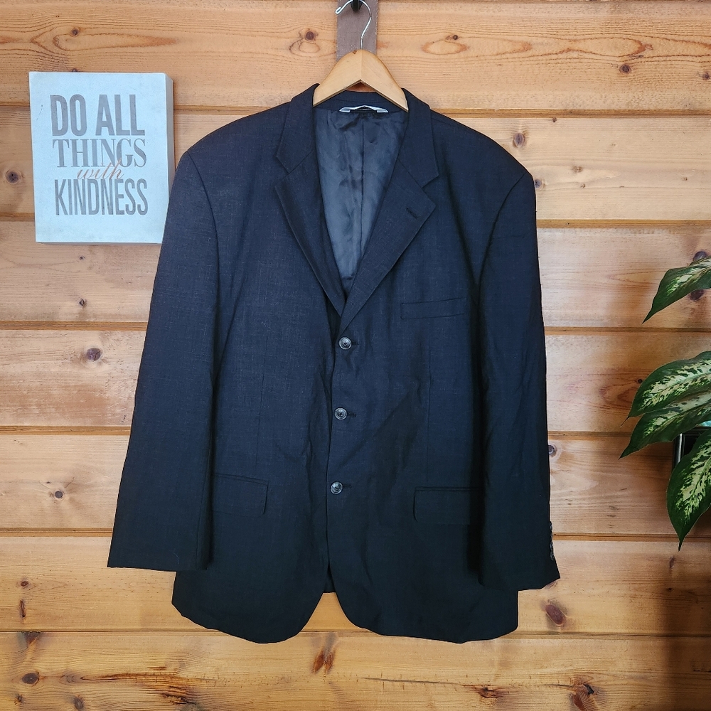 Versini Blazer Dark Gray Suit Jacket 100% Worsted Wool Sport Coat 3 Button‎ 46 R